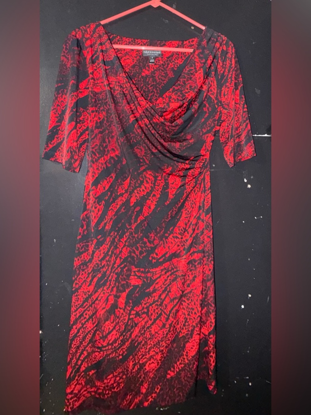 connected apparel Red and Black Printed Midi Dress